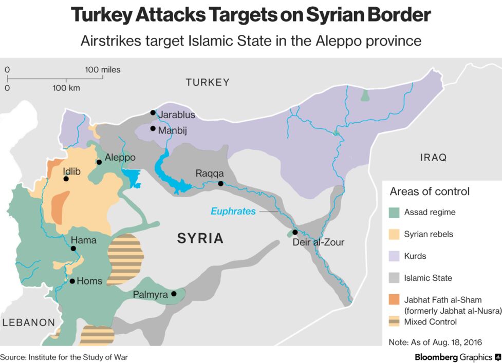 トルコ、シリアで大規模な軍事作戦－クルド人勢力進軍阻止と対ＩＳで - Bloomberg