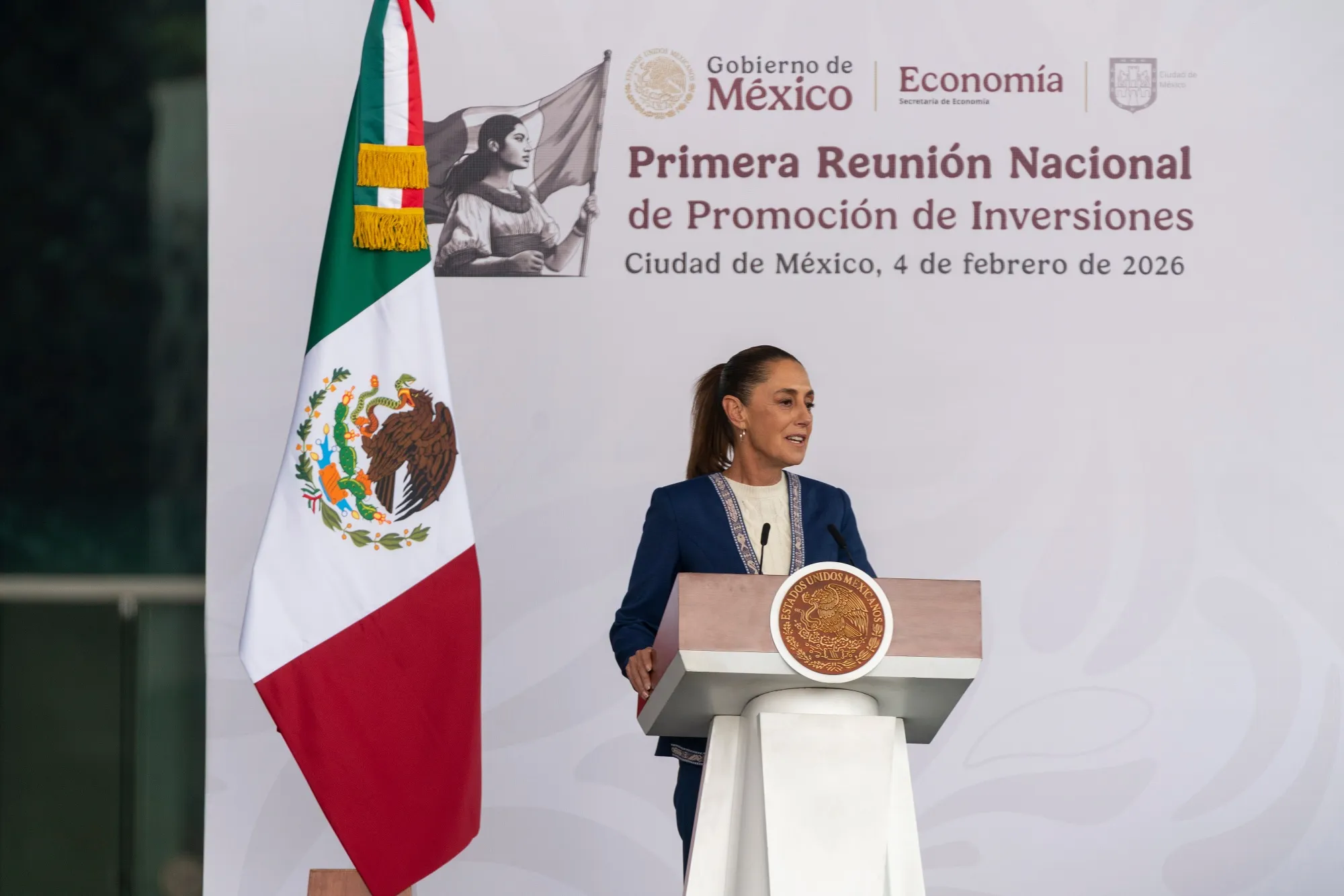 Claudia Sheinbaum addresses a meeting to promote investment in Mexico City, on Feb. 4.