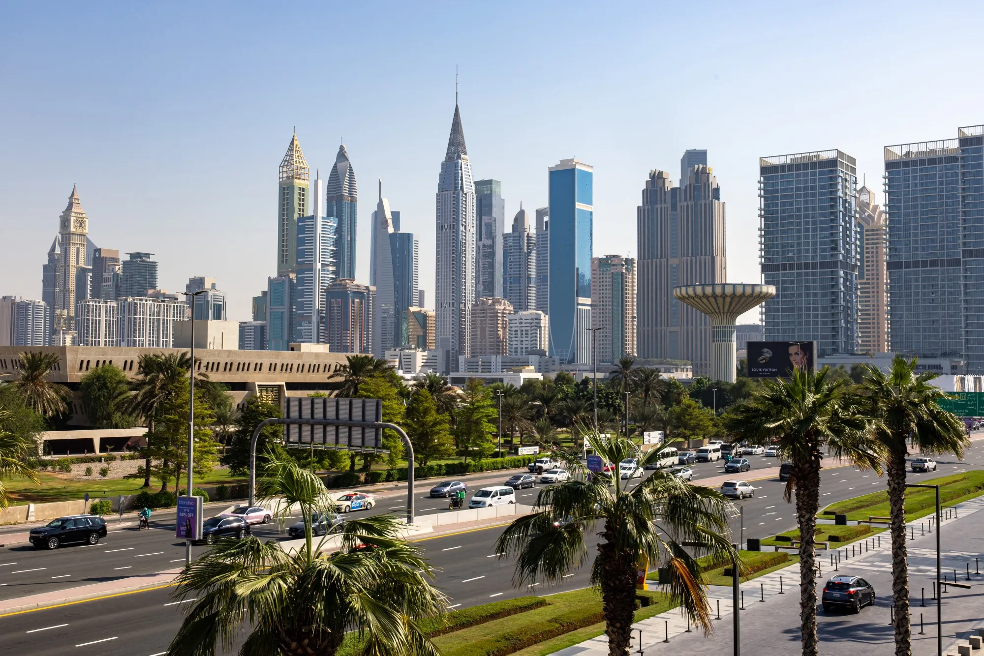 Skyscrapers on the Dubai city skyline.