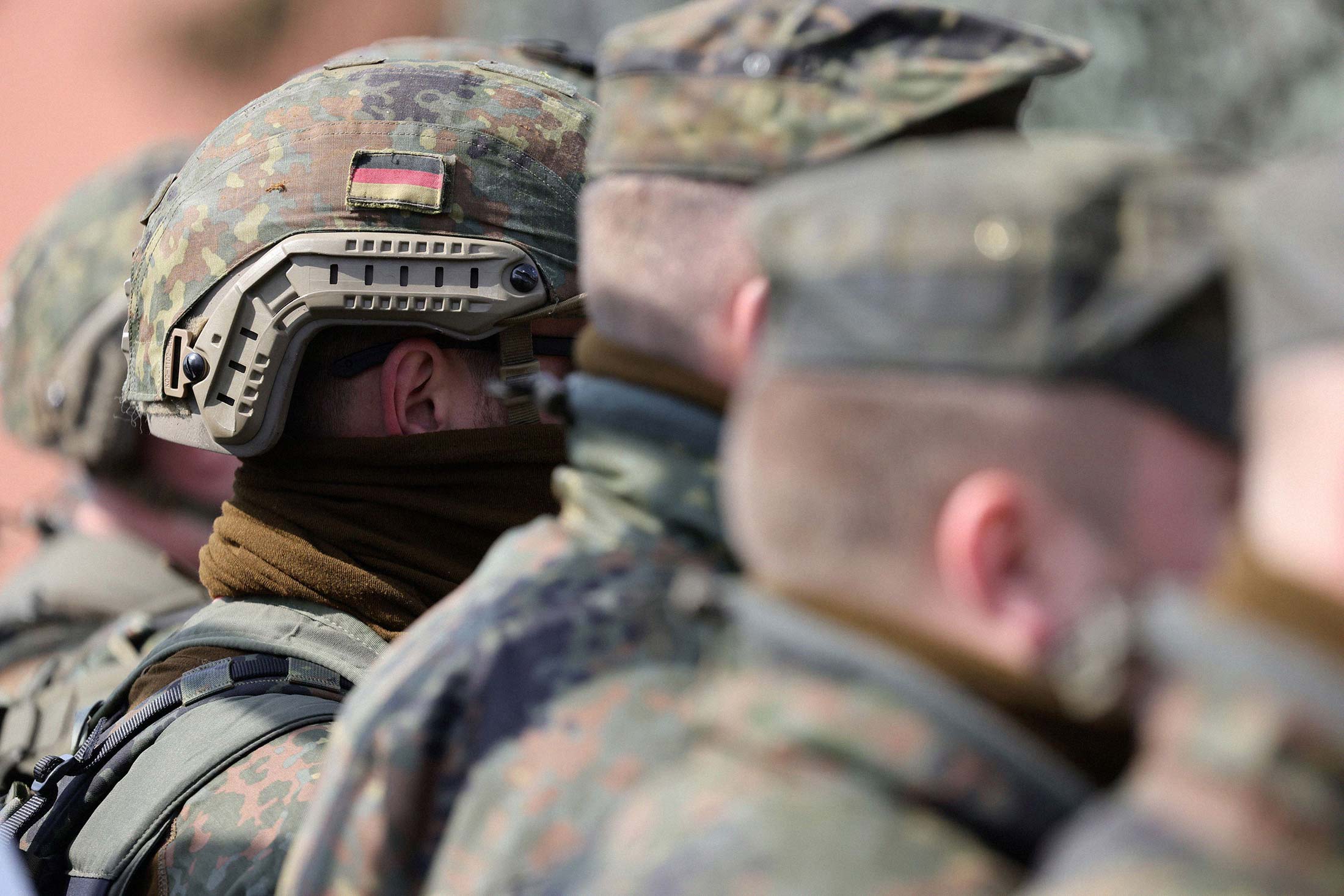 A combat helmet of a soldier of the Bundeswehr’s Panzerbrigade 21 tank brigade on March 30 in Augustdorf, Germany.
