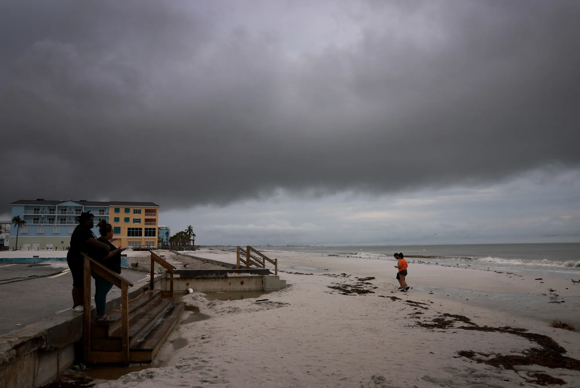 People visit the beach before Hurricane Milton's arrival in Fort Myers, Florida, on Oct. 8.&nbsp;