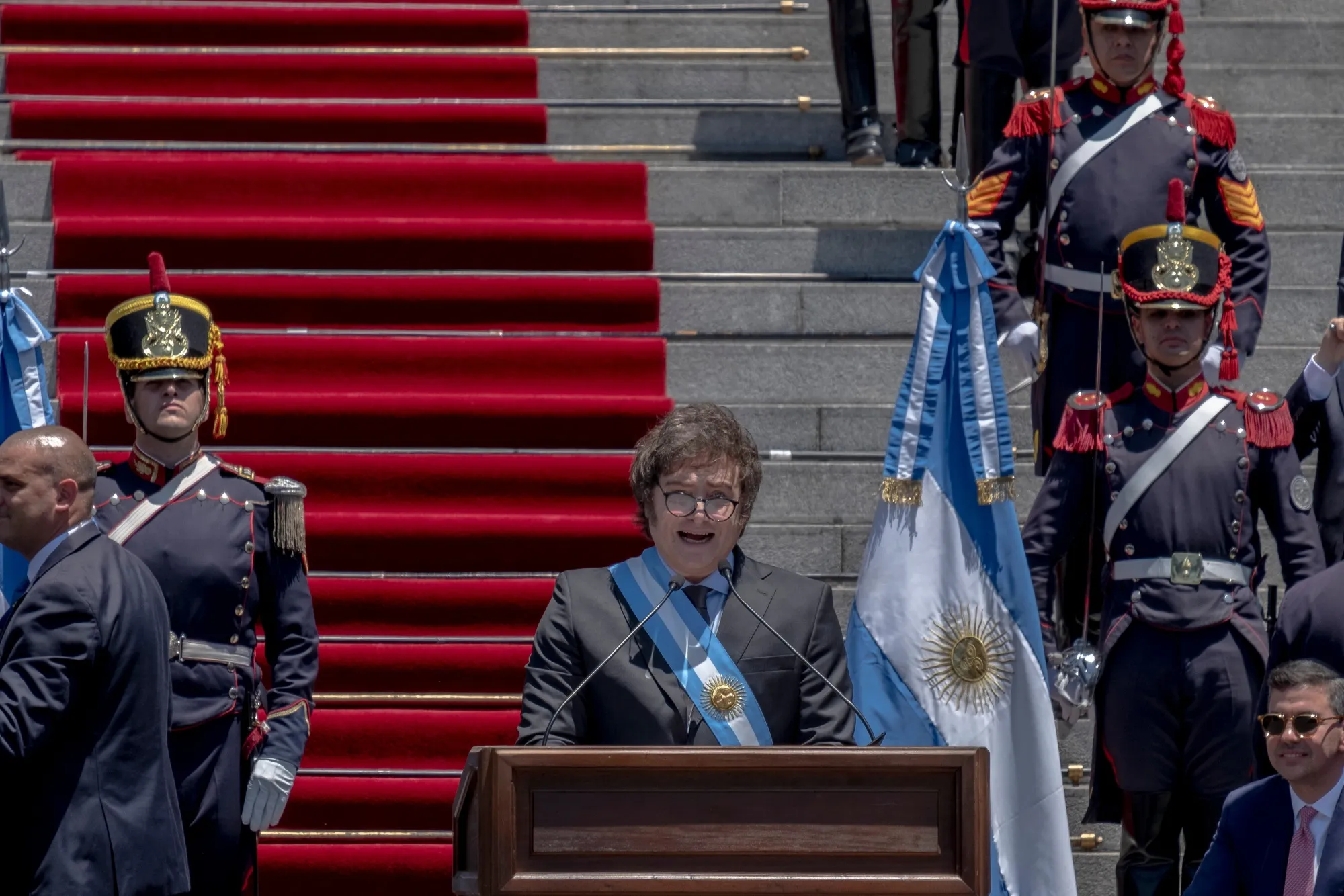 Javier Milei speaks during an inauguration ceremony outside congress in Buenos Aires on Dec. 10, 2023.