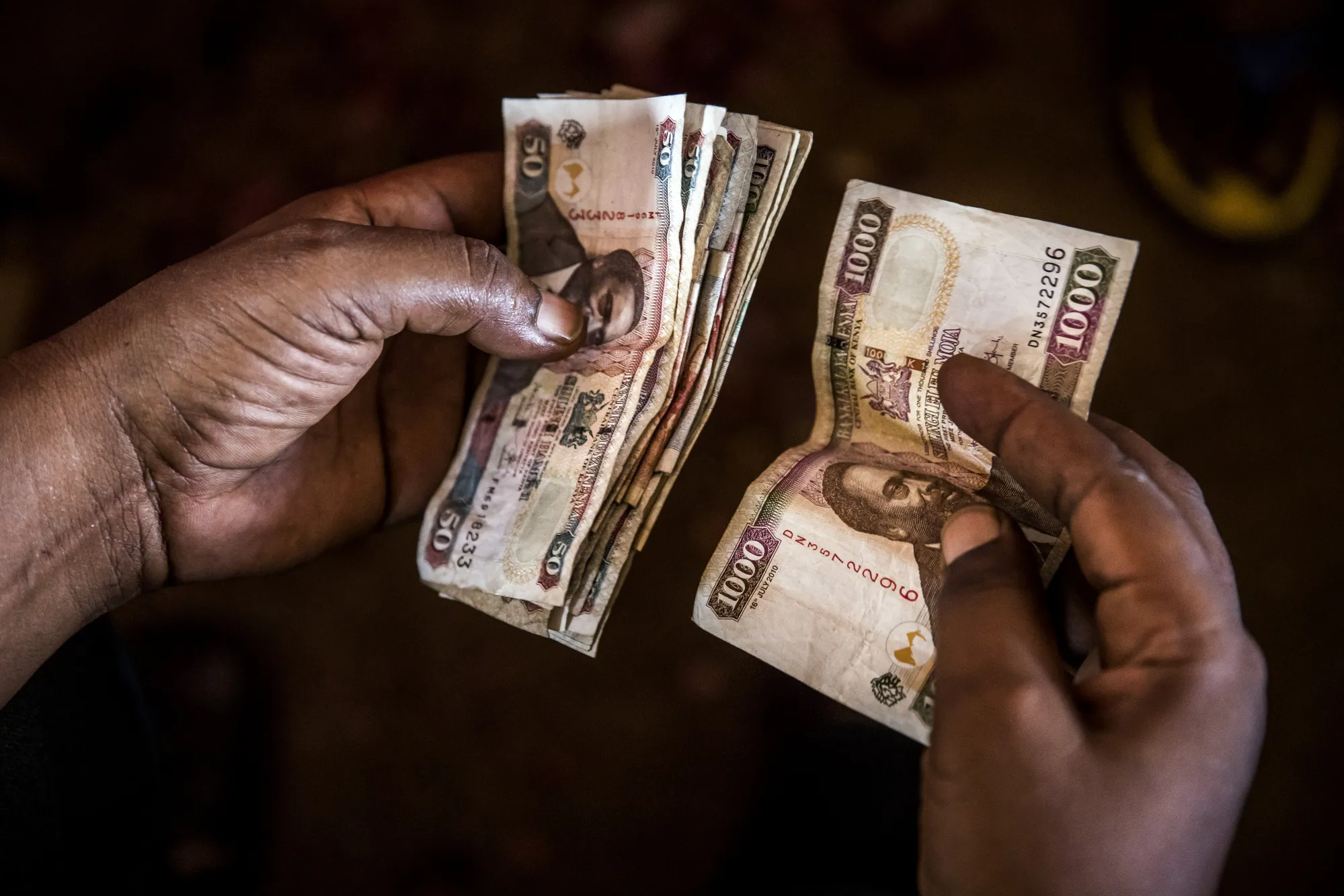 Kenyan shilling banknotes&nbsp;in Mombasa, Kenya.