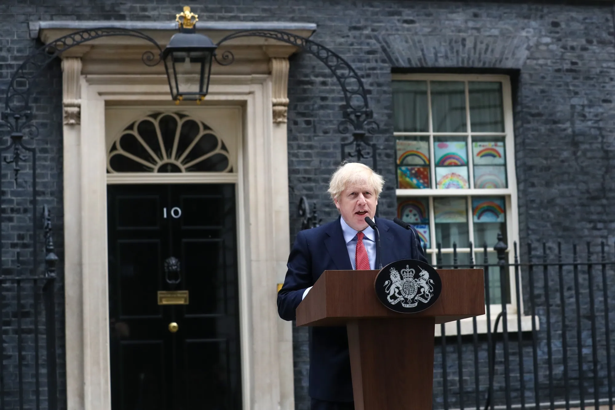 Boris Johnson delivers a statement outside 10 Downing Street in London on April 27.