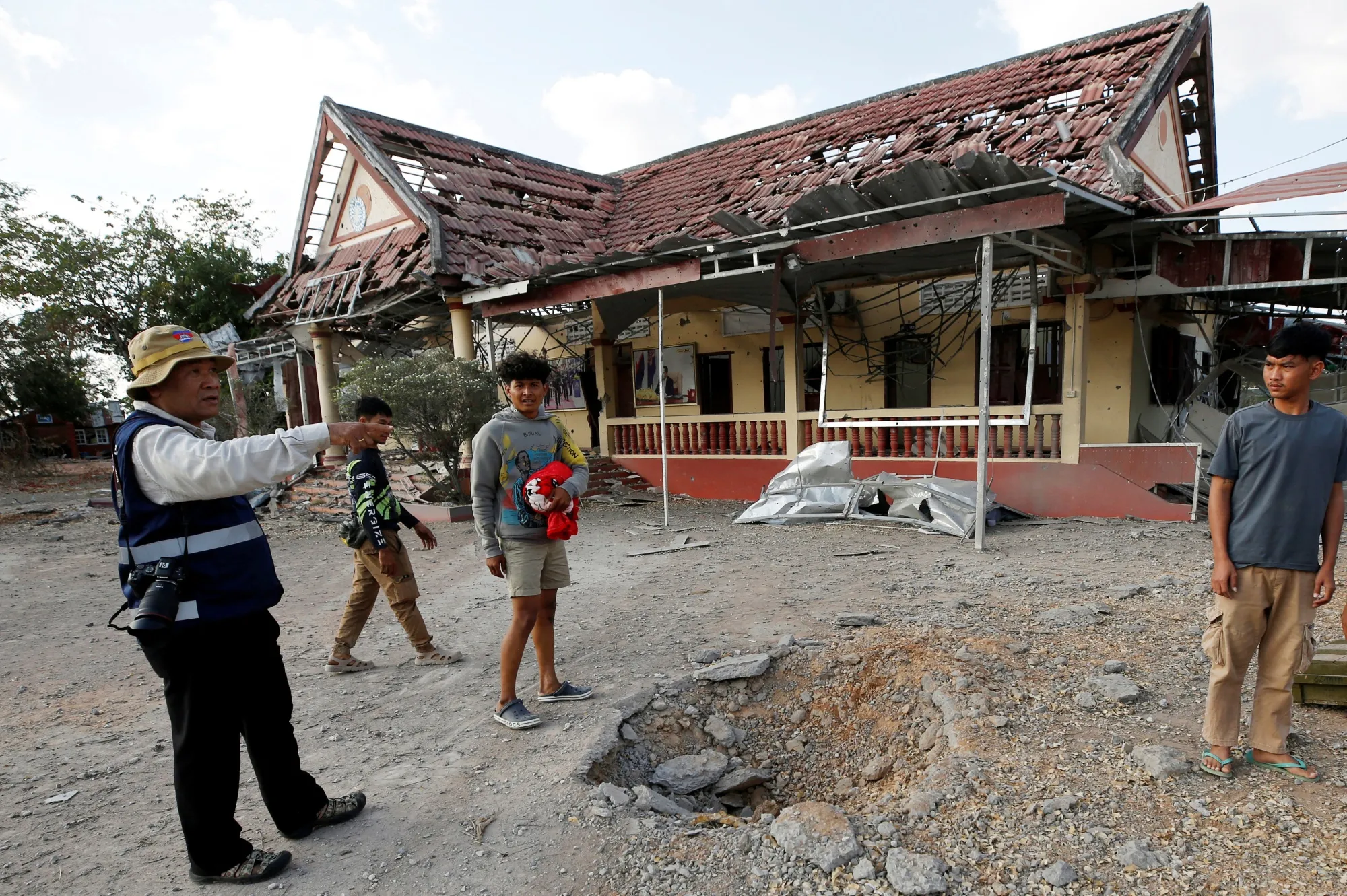 A&nbsp;crater in front of a damaged police station following clashes between Cambodian and Thai soldiers in&nbsp;Banteay Meanchey province&nbsp;in Cambodia on Jan. 3.