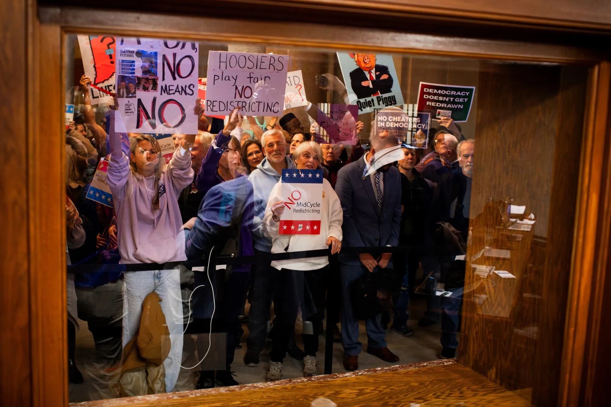 Opponents of redistricting visited the&nbsp;Indiana Statehouse late last year.