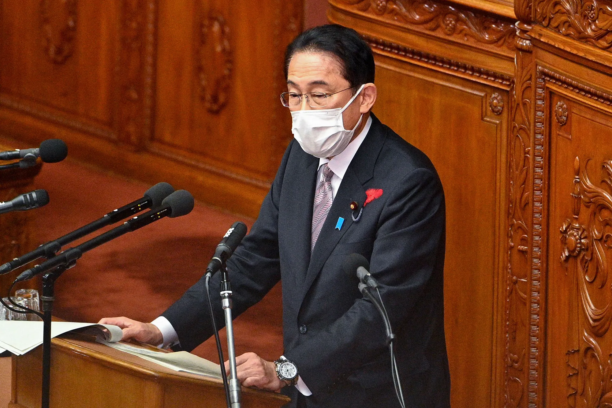 Fumio Kishida speaks&nbsp;at the lower house of parliament in Tokyo on Oct. 11.