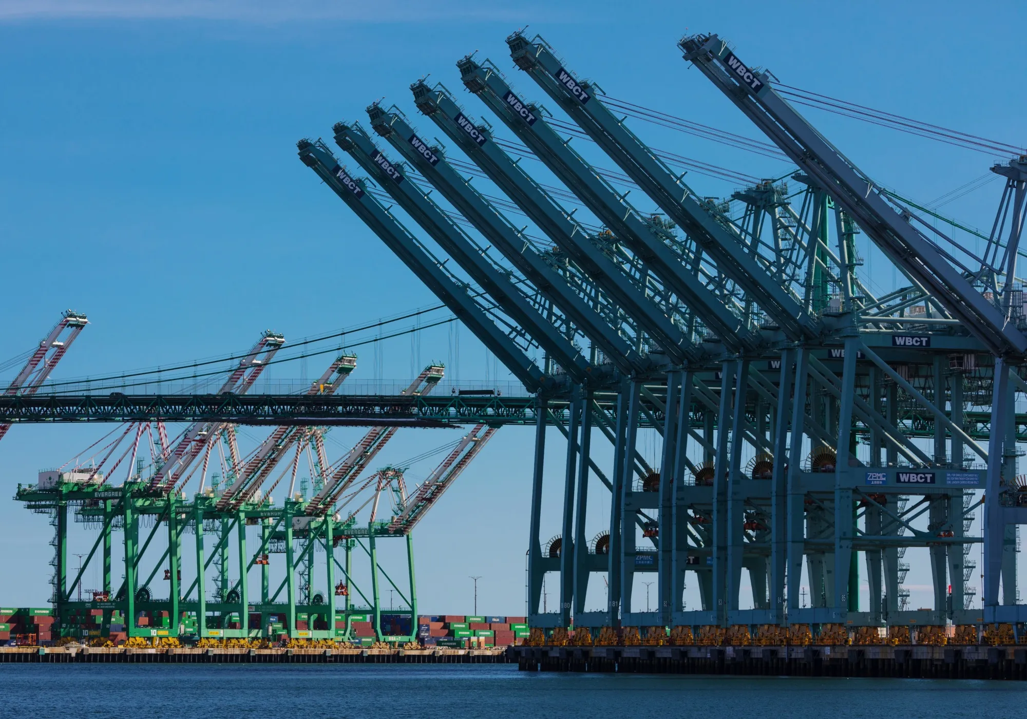 Gantry cranes stand idle at the Port of Los Angeles in California on March 8.