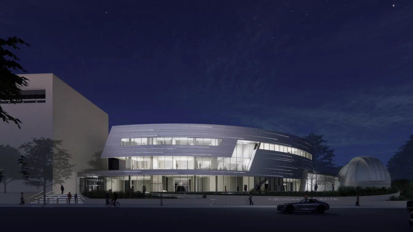 A rendering of the Bezos Learning Center shows how it will glow at night.
