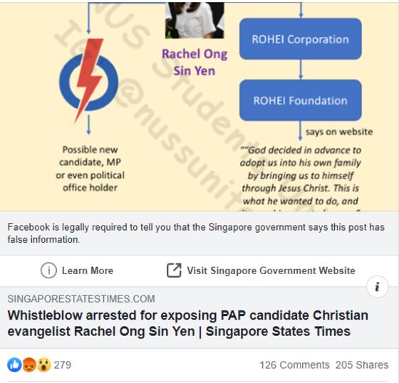 Facebook Adds Disclaimer to Post That Singapore Deems False