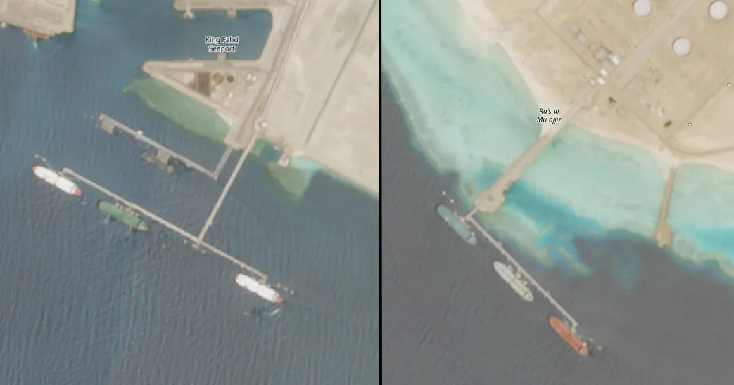 Oil tankers moored at Saudi Arabia’s Yanbu crude berths on April 8.