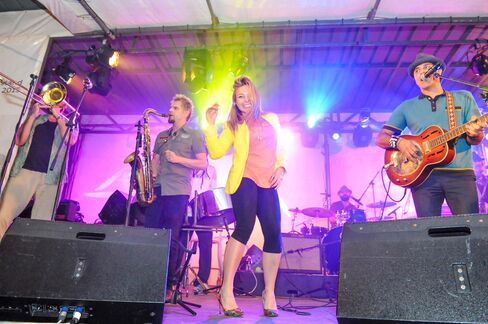 Performers at the Eat Street Ribs and Reggae event along the marina's Front Street.