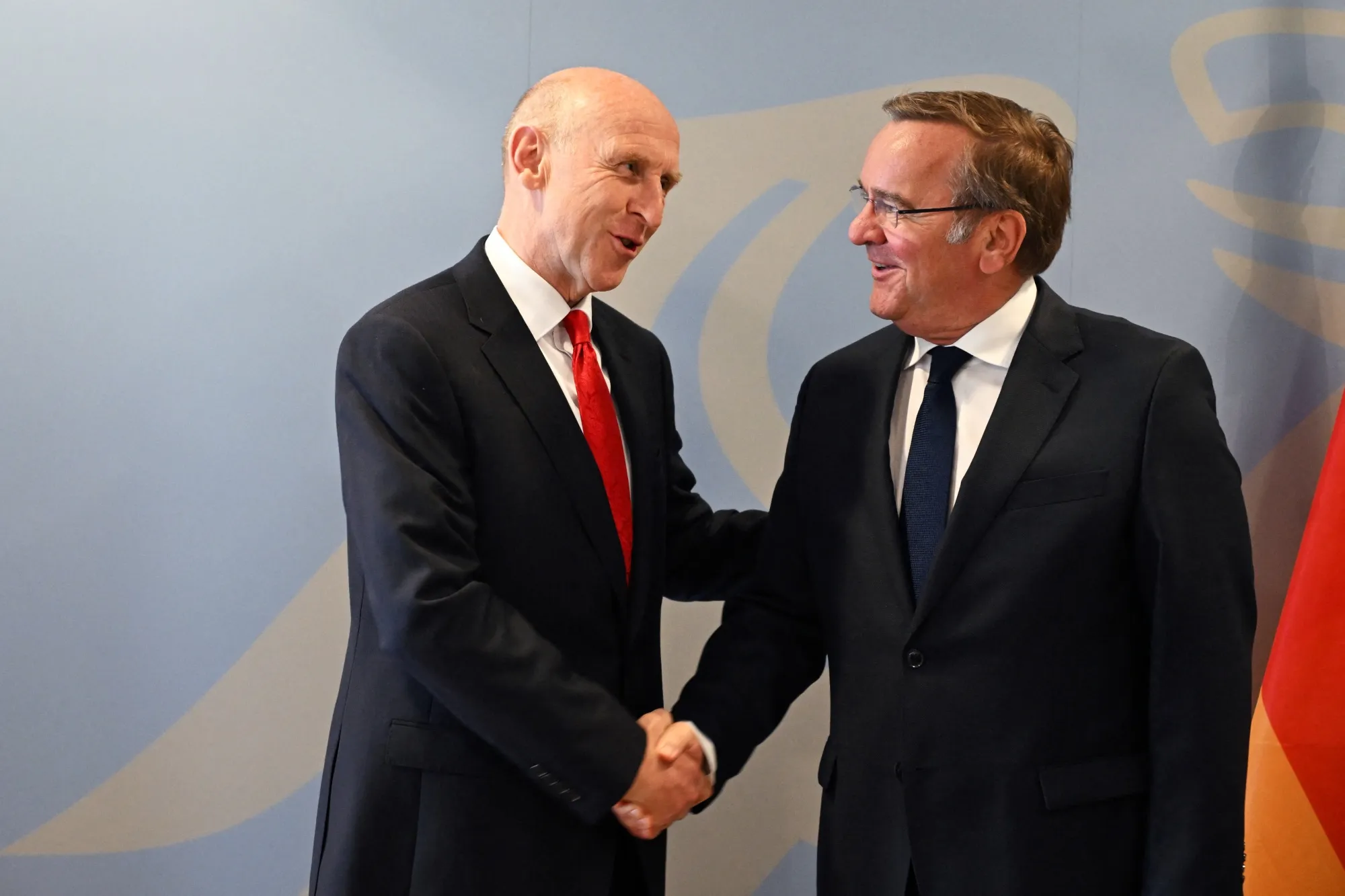 John Healey and Boris Pistorius&nbsp;in Berlin&nbsp;on July 24.