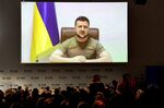 Volodymyr Zelensky remotely addresses by video-link the Doha Forum,&nbsp;on March 26.&nbsp;