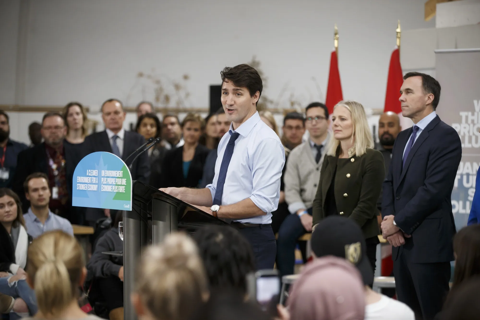 Justin Trudeau, with finance chief Bill Morneau looking on