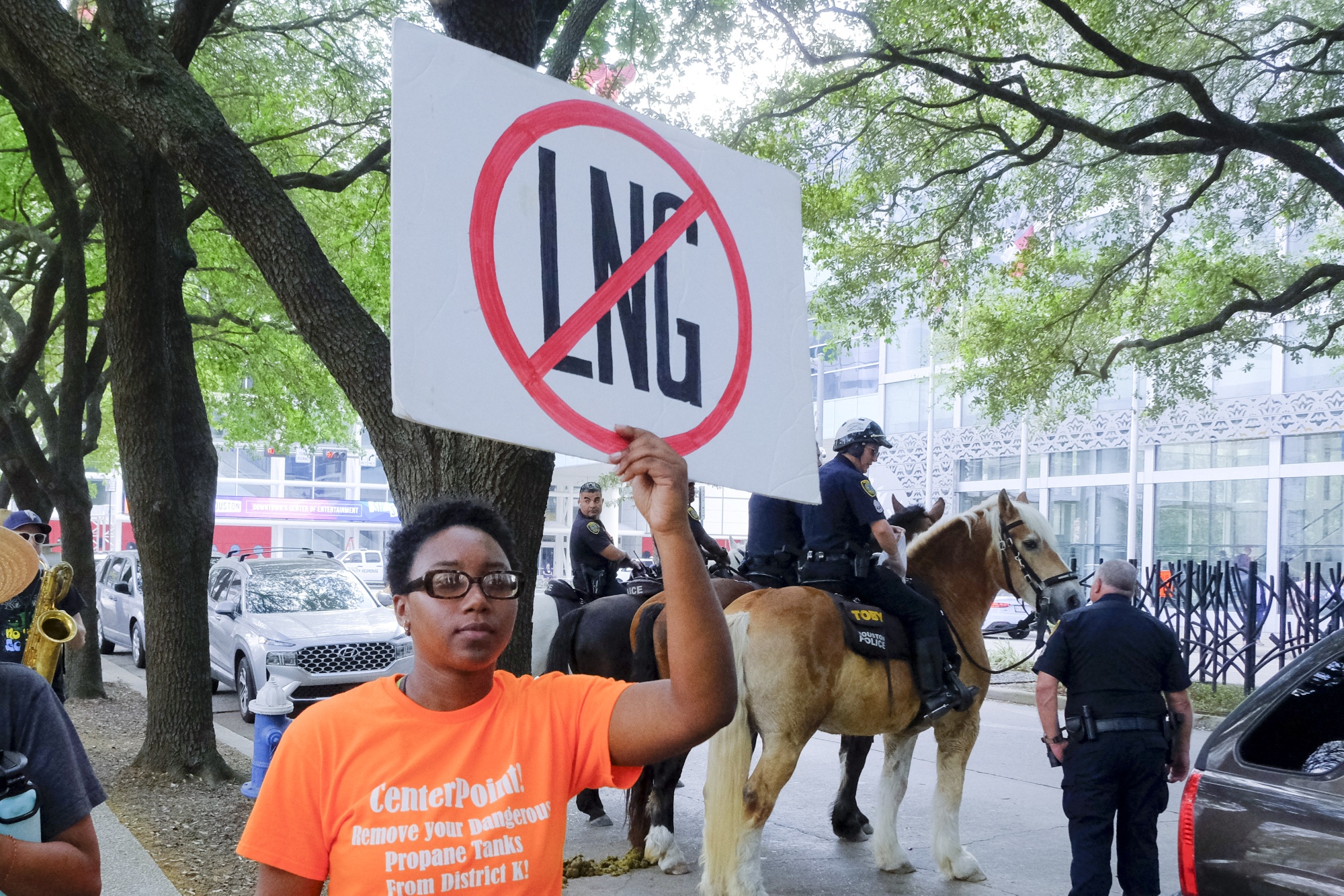A protester&nbsp;outside the CERAWeek&nbsp;conference in Houston&nbsp;last year.