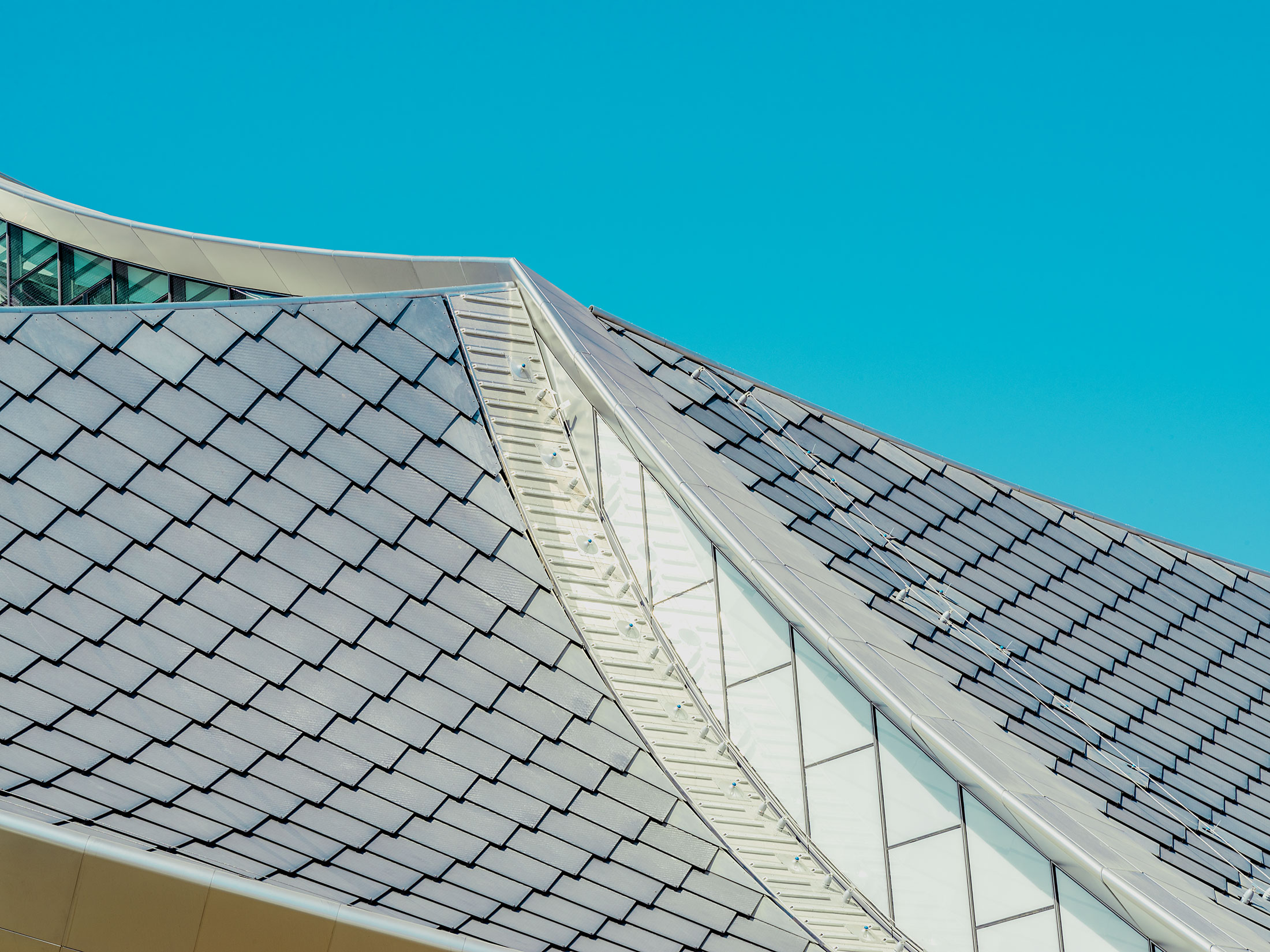 Solar roof panels at Google's Bay View campus.