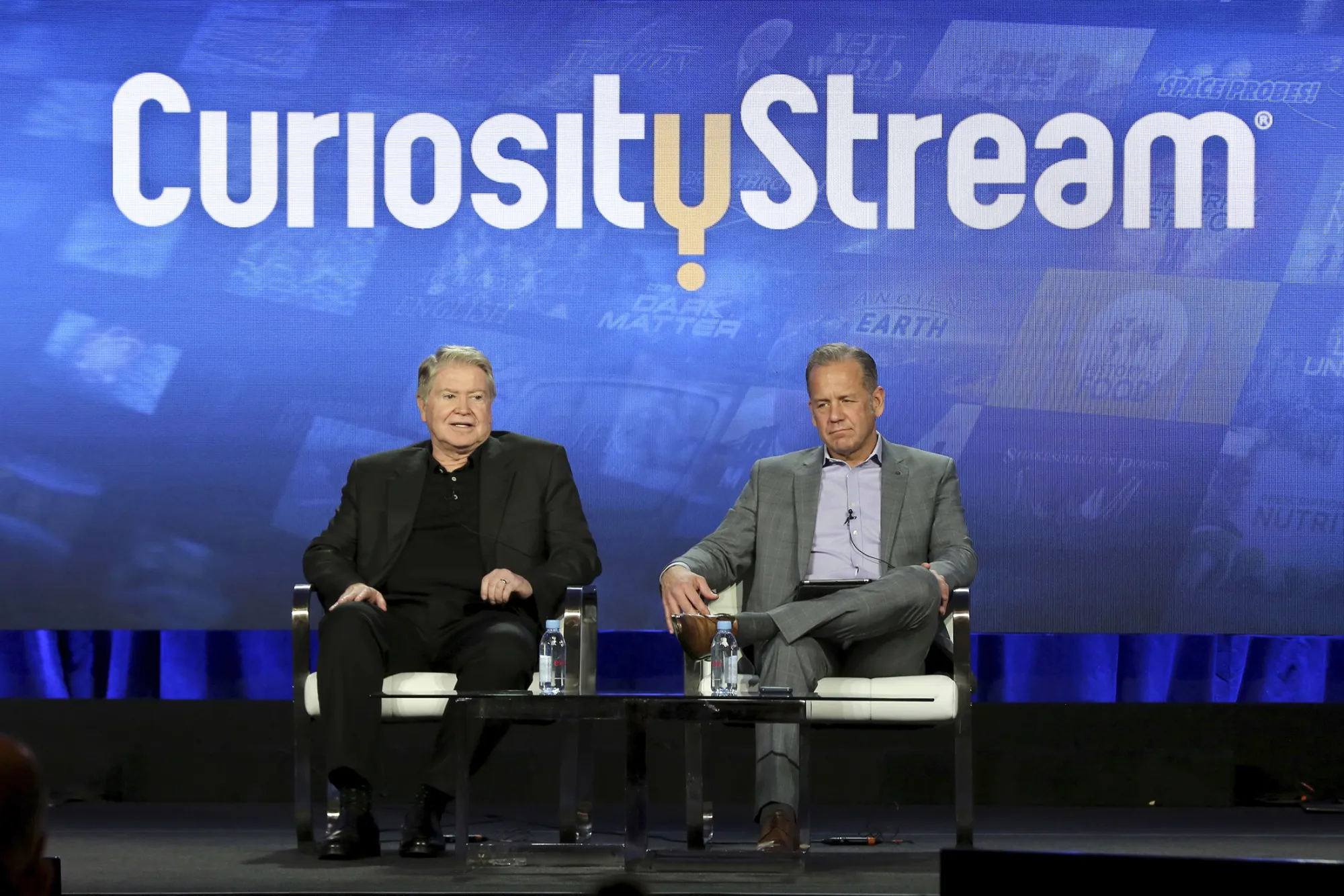 John Hendricks and Clint Stinchcomb during the CuriosityStream presentation at the Television Critics Association Winter Press Tour.