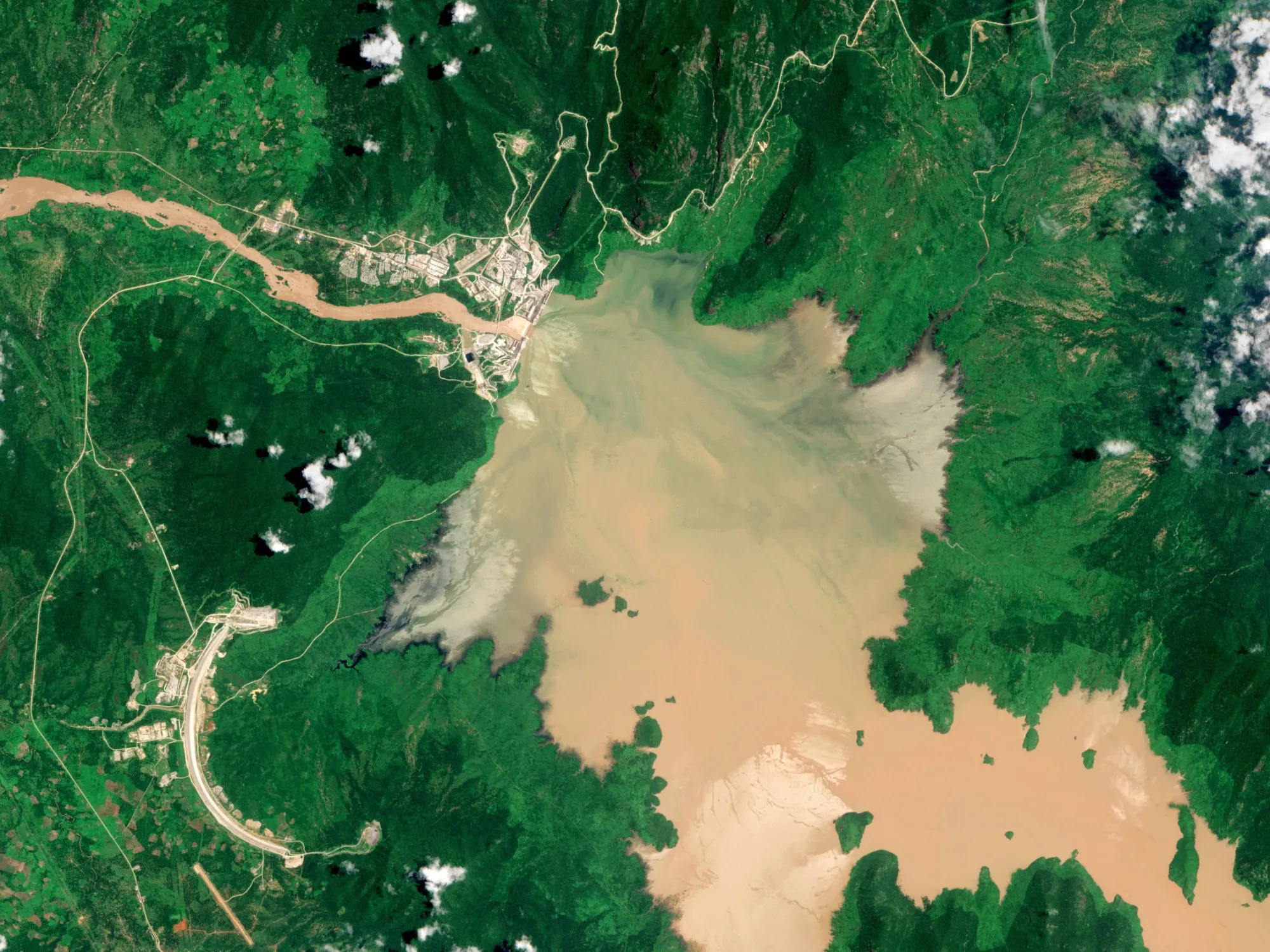 The Grand Ethiopian Renaissance Dam reservoir filling in 2020.