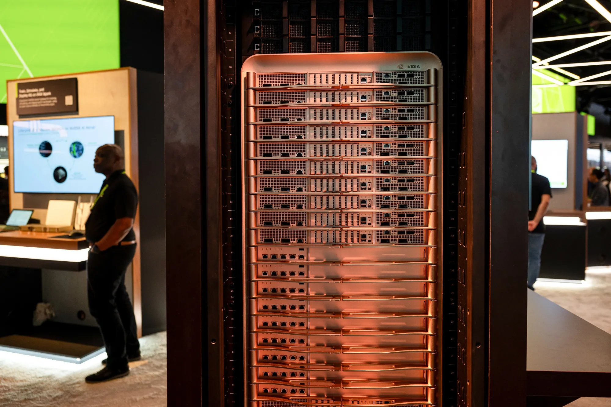 The Nvidia DGX GB300 rack powered by Nvidia Grace Blackwell displayed on the exhibition floor during the Nvidia GTC conference in San Jose, California, US, on Wednesday, March 18, 2026.