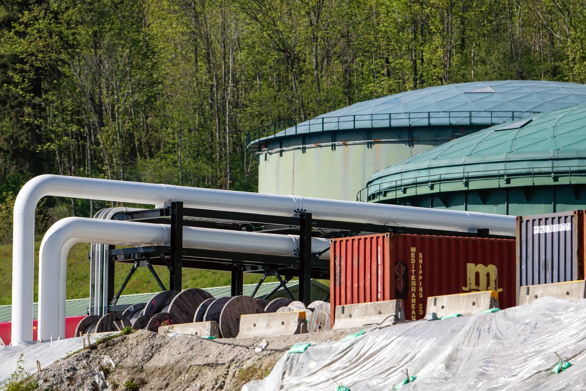 Storage tanks at the Burnaby Terminal, the end point of the Trans Mountain Pipeline System in Burnaby, British Columbia, Canada.