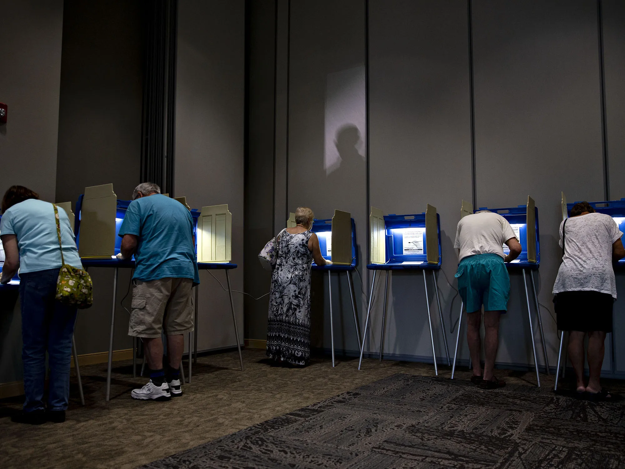 Voters fill out ballots at a polling station in Janesville, Wisconsin.