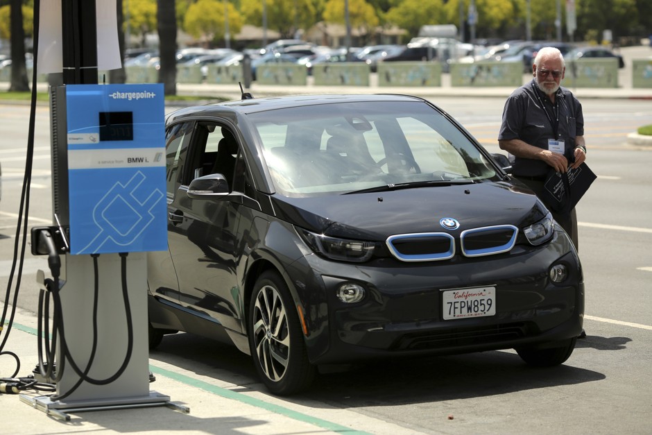 A BMW i3 electric car charges up during a 2014 conference in San Jose.