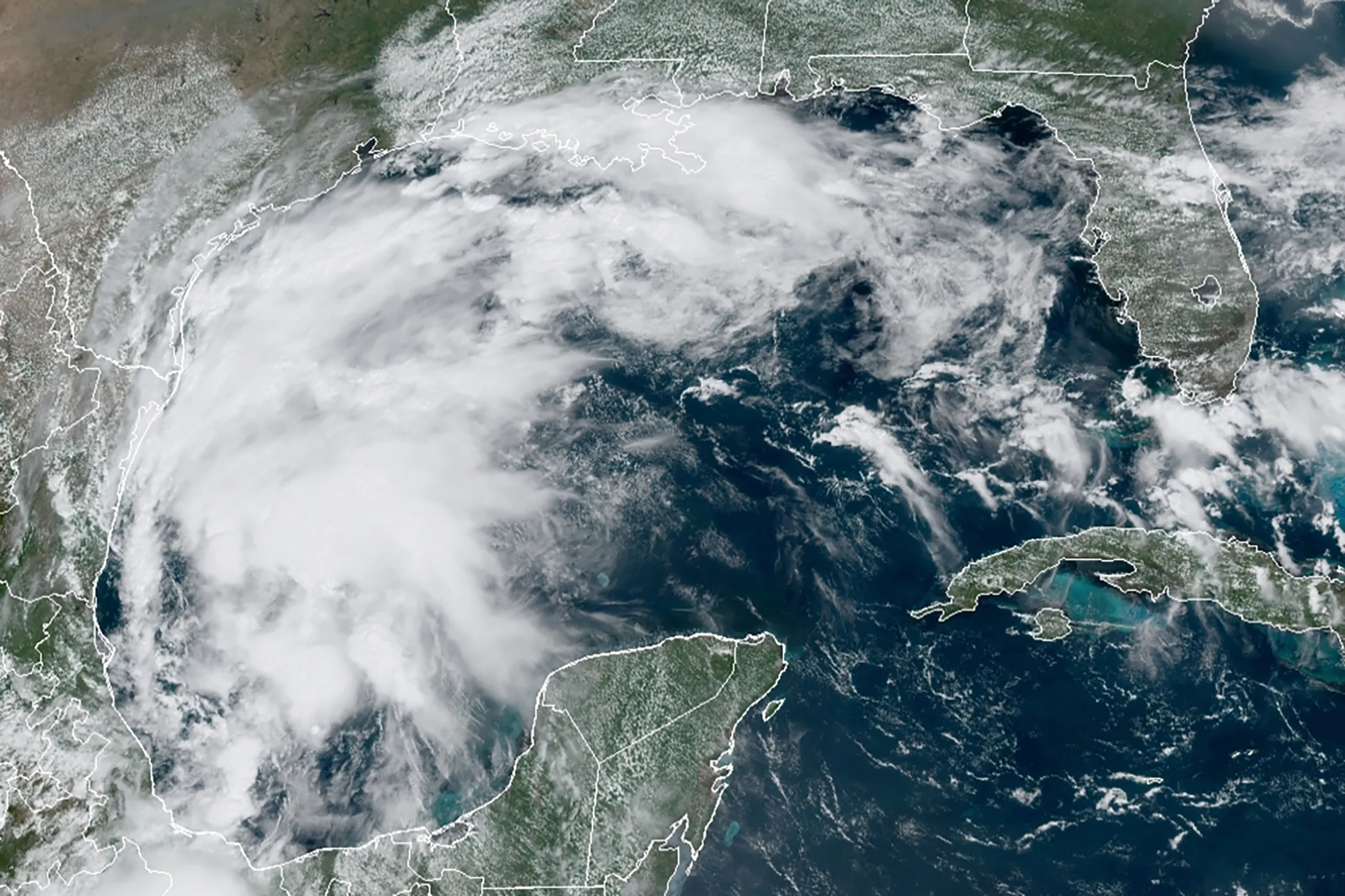 Tropical Storm Nicholas forming in the Gulf of Mexico on Sept. 12.