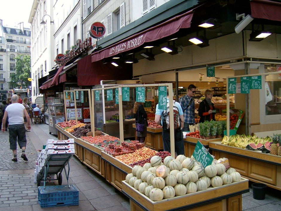 Not all Paris markets are as tidy as this one, on Rue Cler.