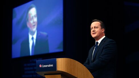 David Cameron, U.K. prime minister and leader of the Conservative Party, delivers his speech on the closing day of the Conservative Party annual conference in Manchester on Oct. 7, 2015.
