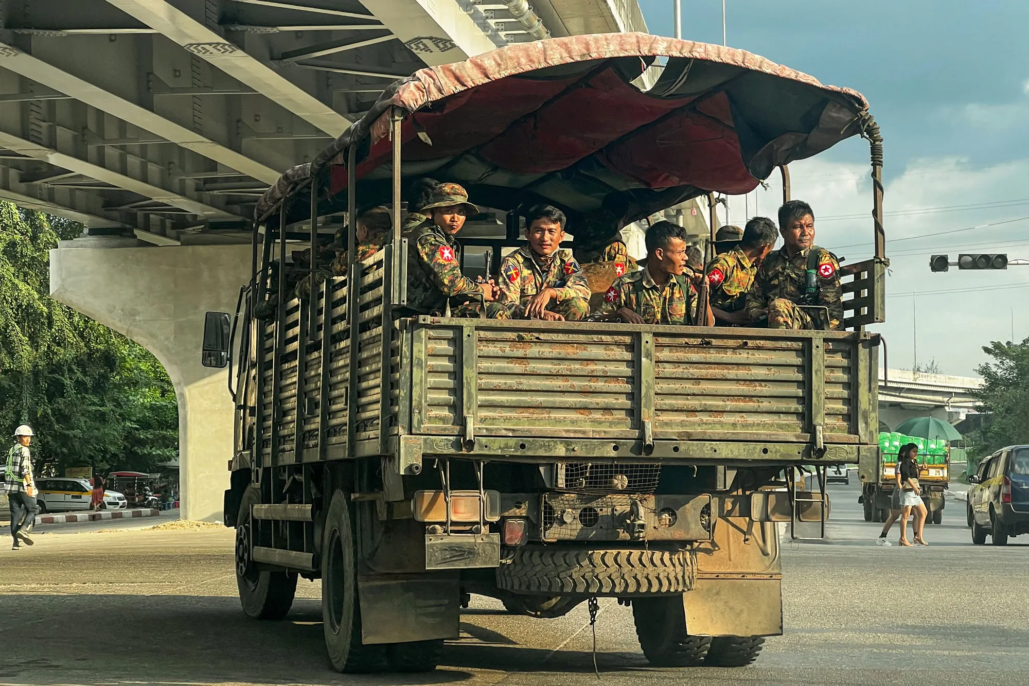 A military patrol in Yangon,&nbsp;Myanmar, in December.