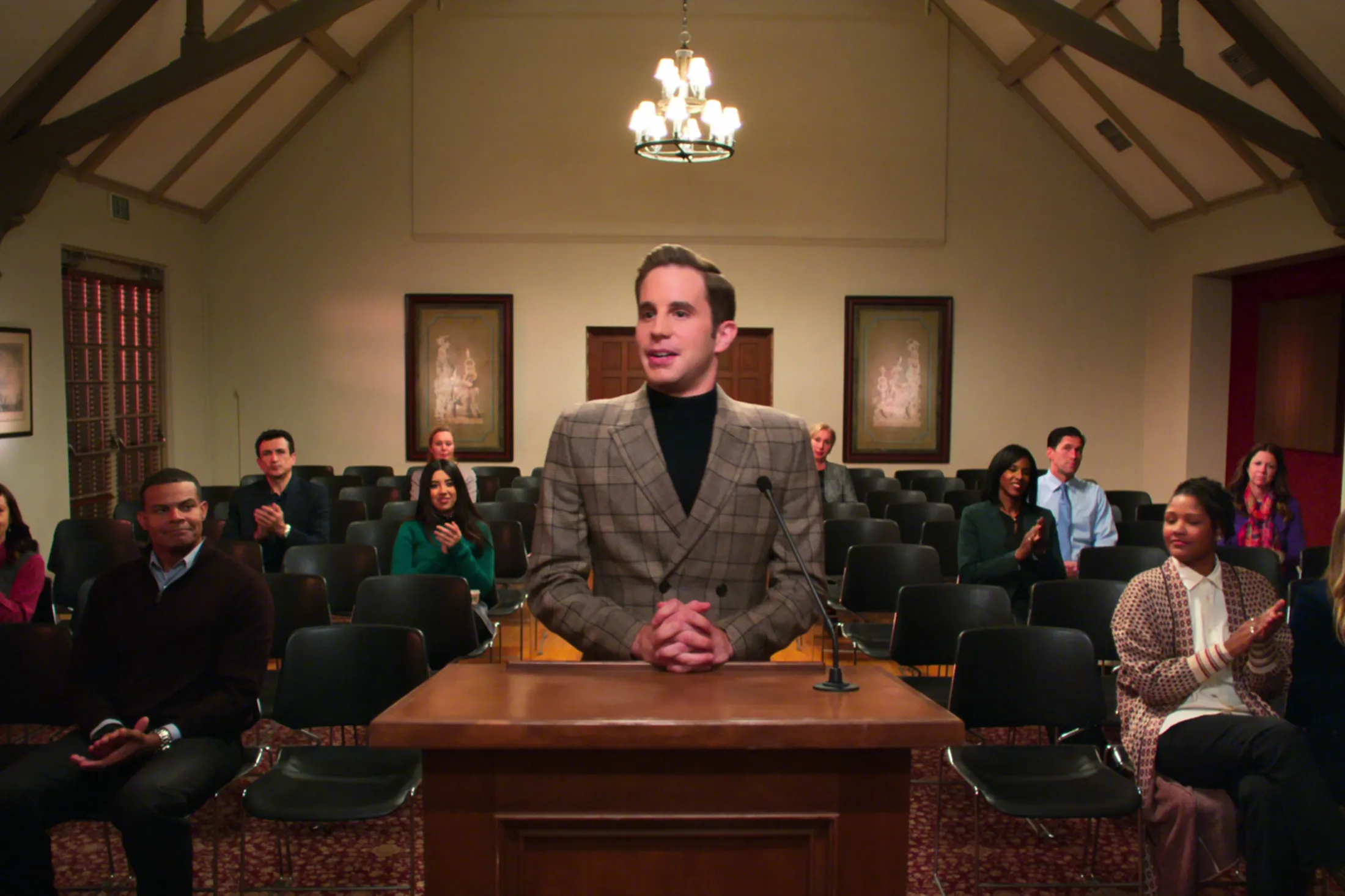 Ben Platt as Payton Hobart in&nbsp;The Politician.&nbsp;Rahne Jones, Laura Dreyfuss, and Theo Germaine co-star.