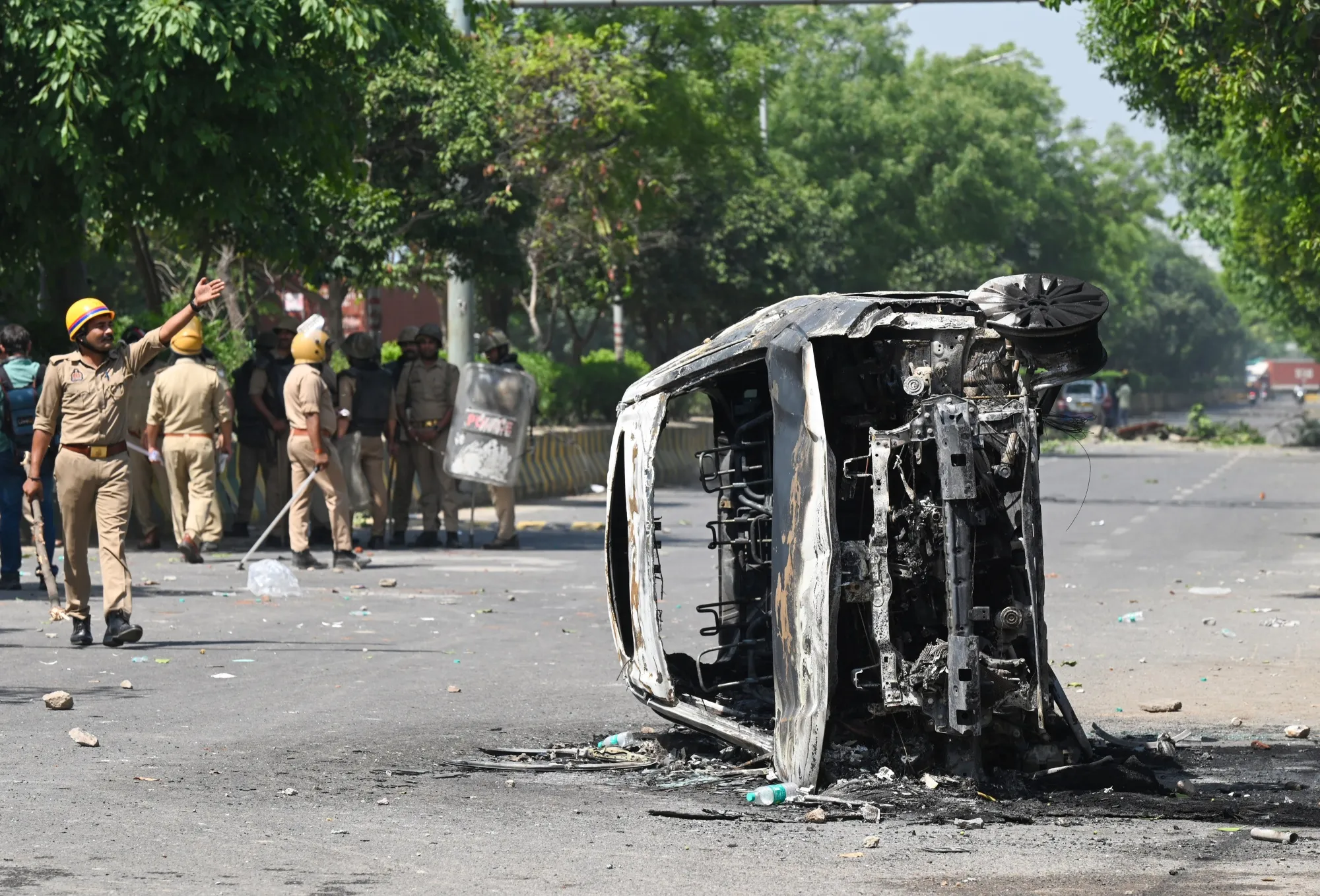 Aftermath of a labor protest in Noida, India on April 13.