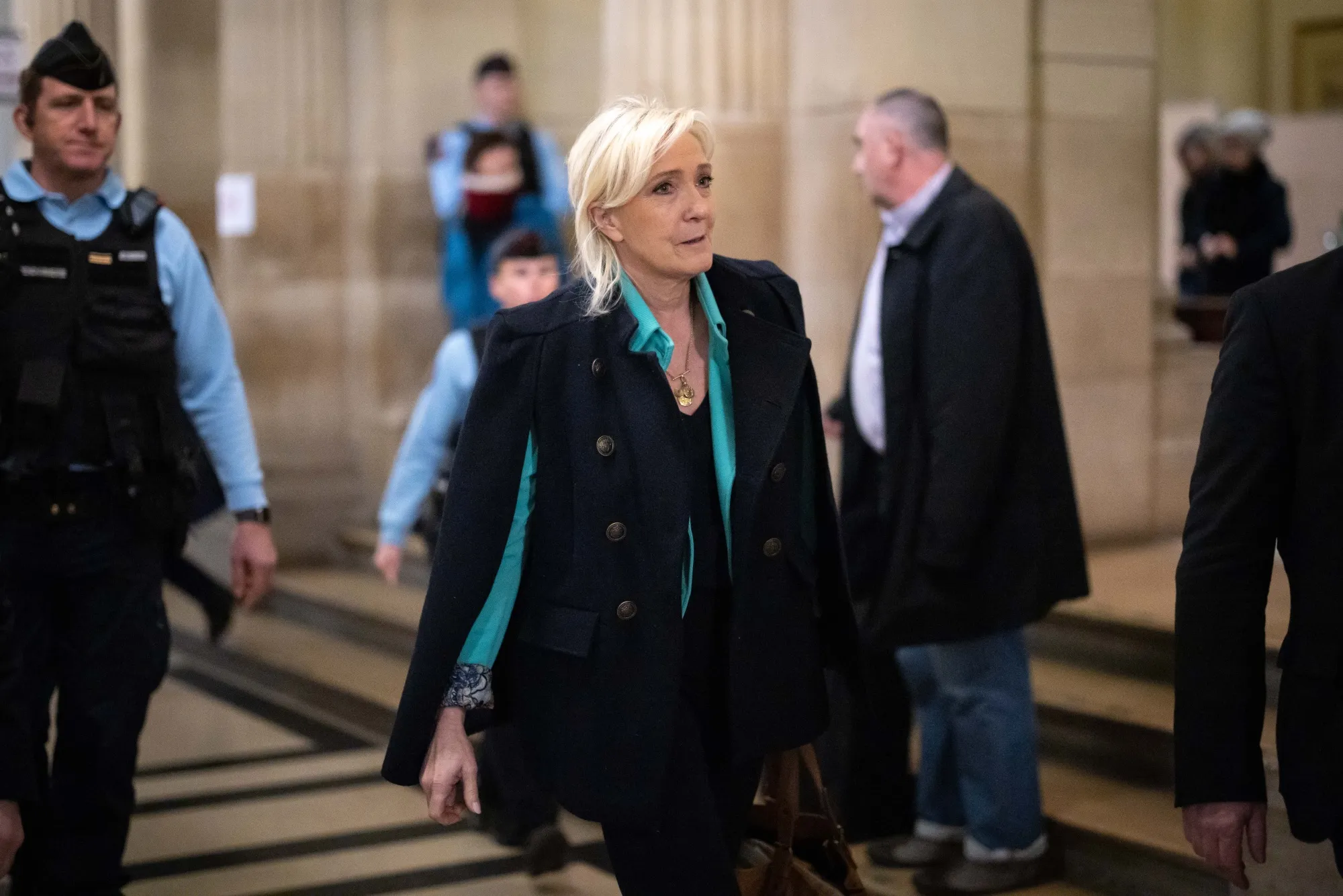 Marine Le Pen attends a trial at Palais De Justice in Paris on Feb. 10.