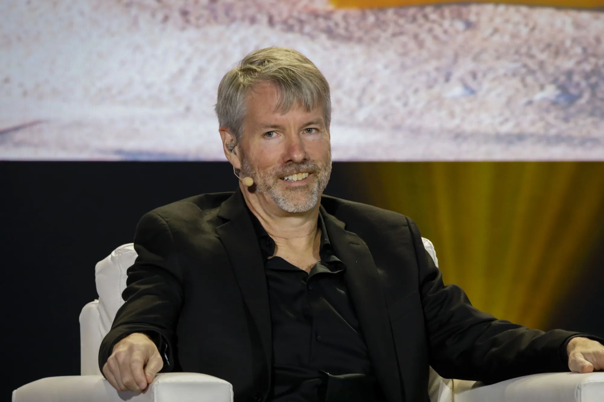 Michael Saylor, chief executive officer of MicroStrategy Inc., speaks during the Bitcoin 2021 conference in Miami, on&nbsp;June 4.&nbsp;