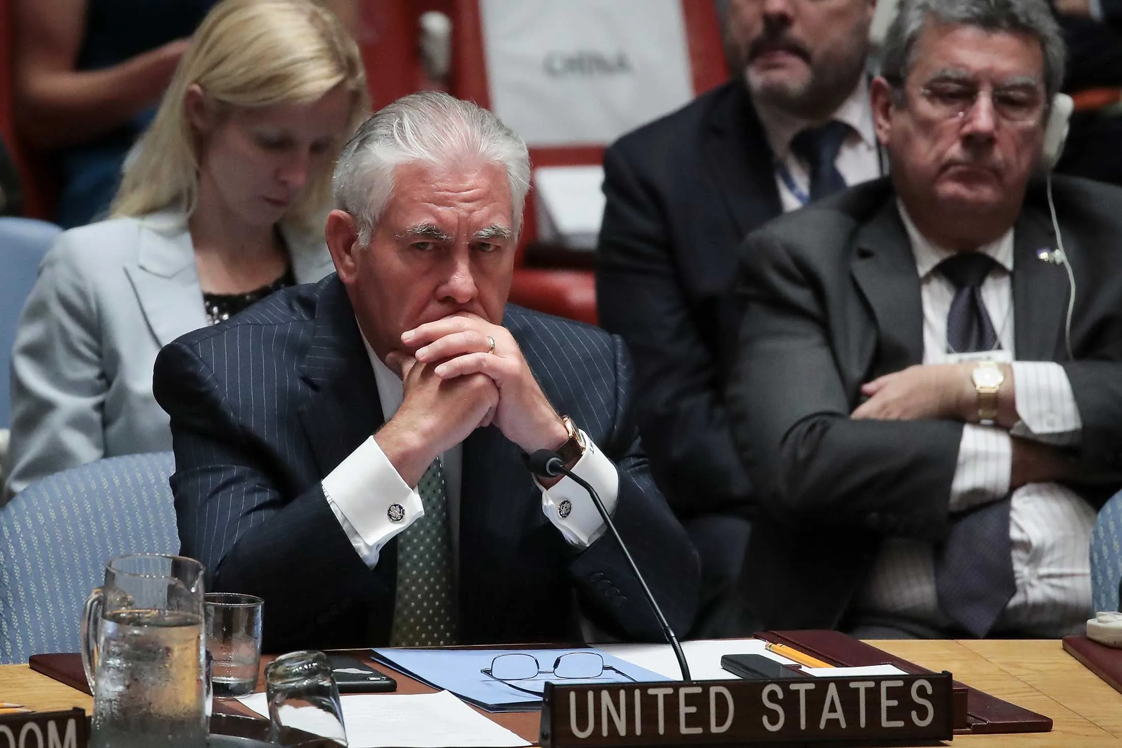 U.S. Secretary of State Rex Tillerson listens during a UN Security Council meeting about nuclear nonproliferation&nbsp;at UN headquarters in New York on Sept. 21, 2017.