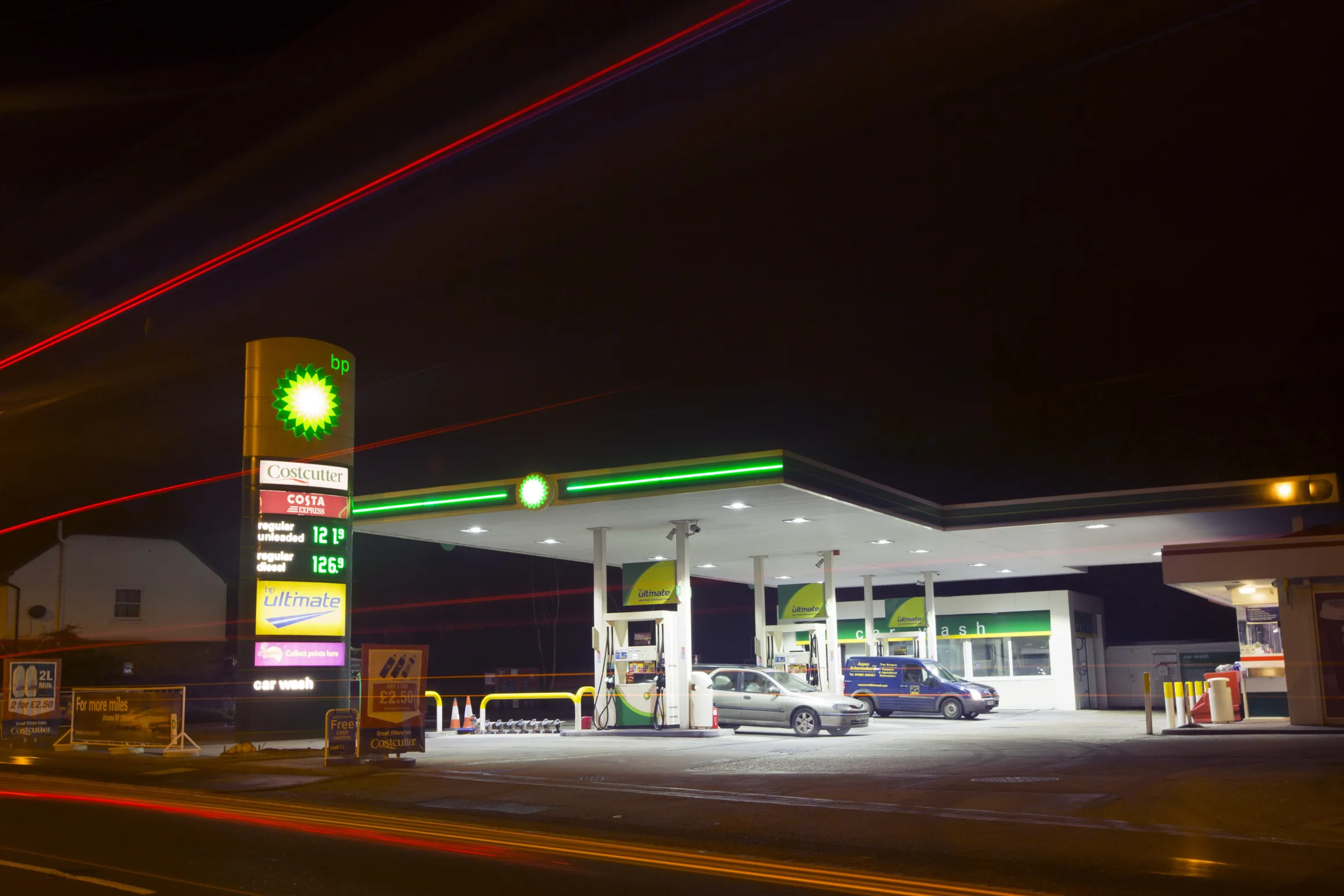 Vehicles at a BP gas station in Guildford, U.K.