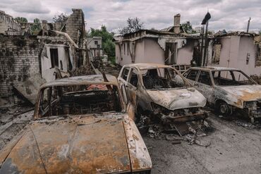 Destroyed property following a Russian airstrike in Vyshneve, Kyiv Oblast, Ukraine.