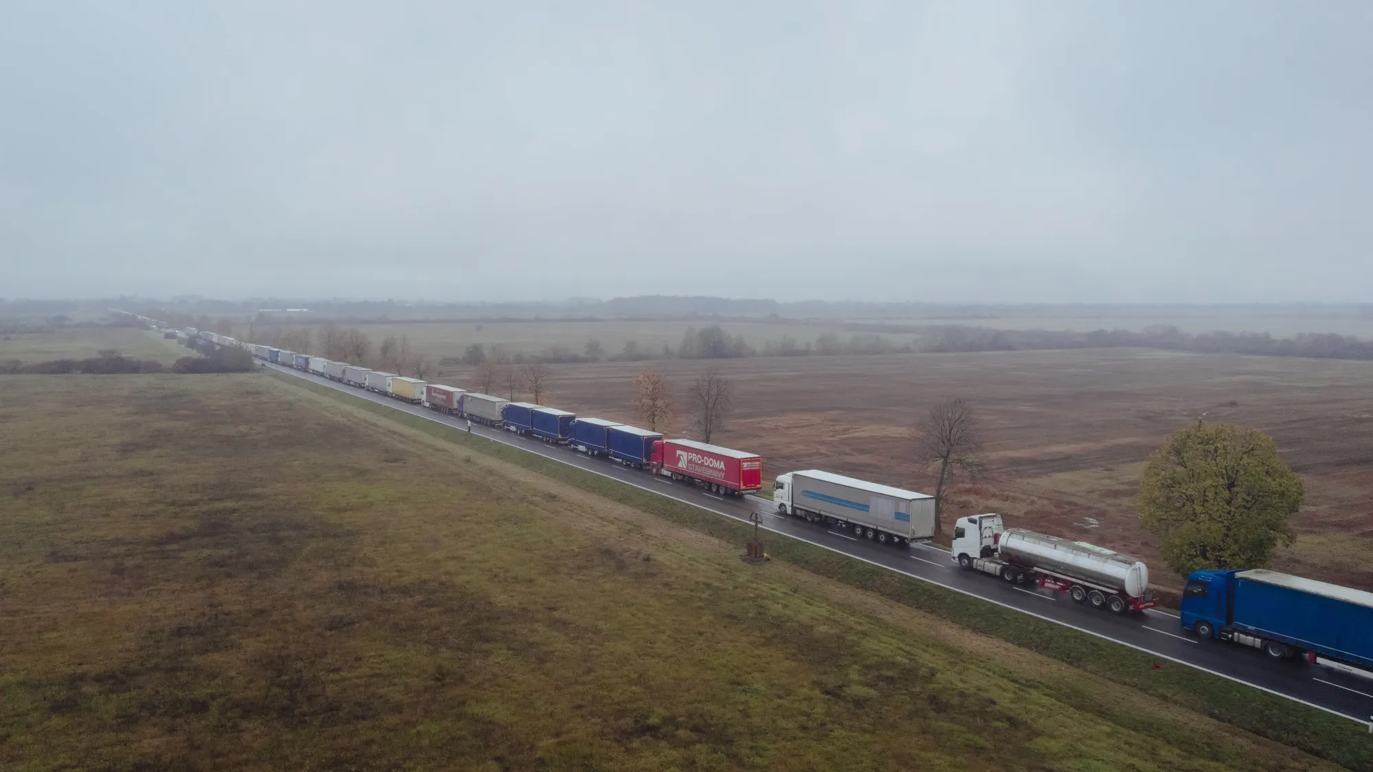 Ukrainian drivers, unable to cross from Poland to Ukraine,&nbsp;rerouted through Slovakia causing engthy queues.