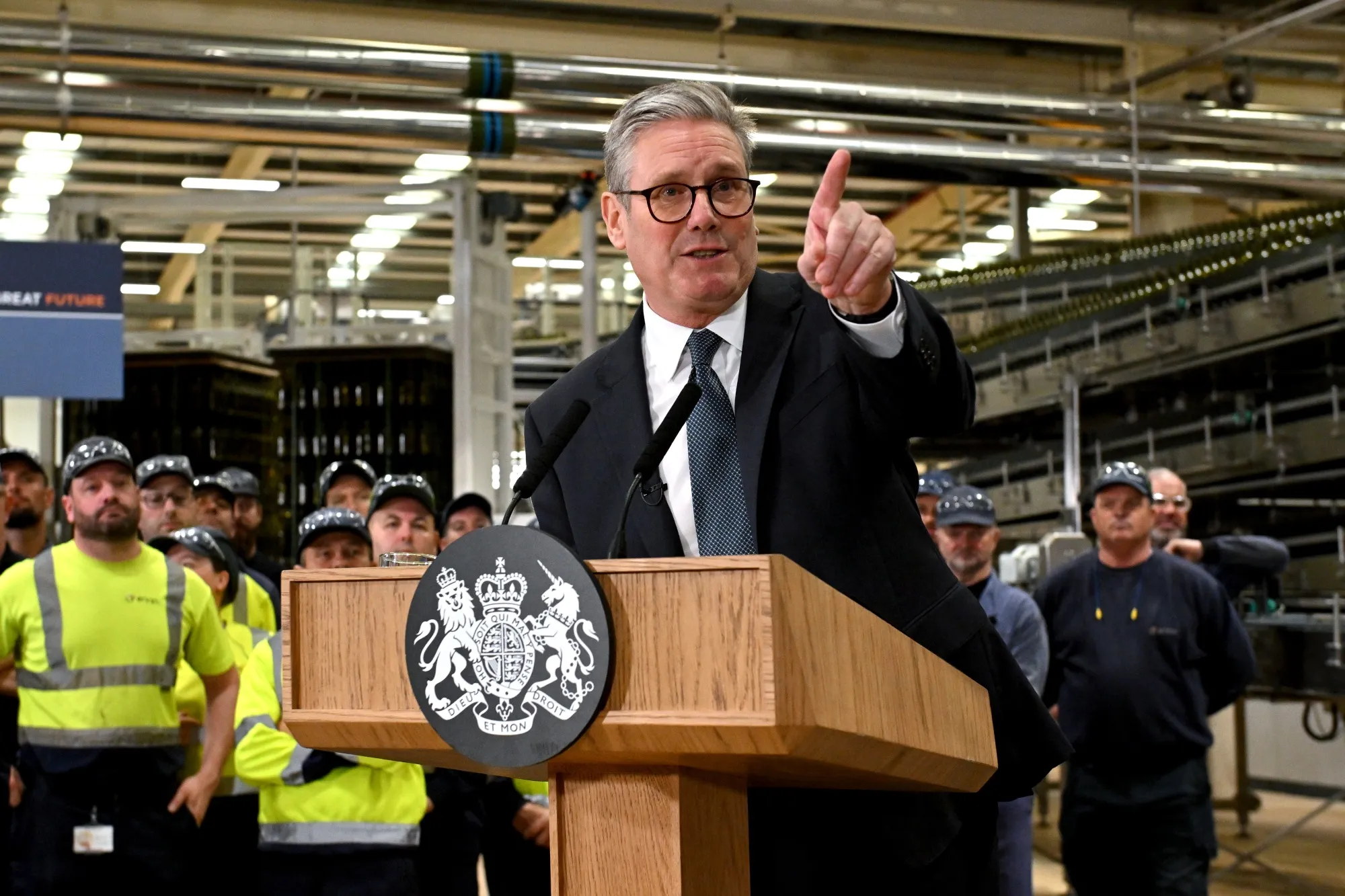 Keir Starmer, UK prime minister, speaks during a visit to the Encirc Glass factory in Chester on&nbsp;Oct. 4.