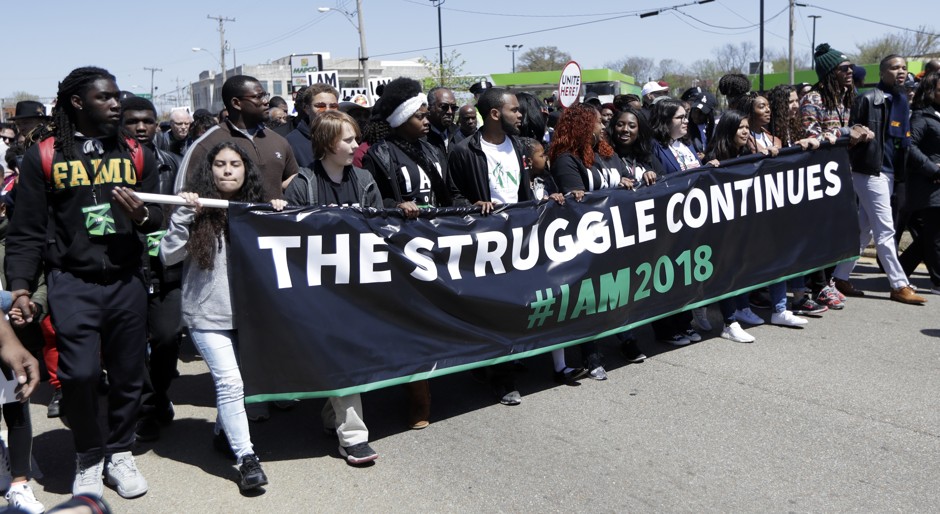 Marchers in Memphis commemorate the 50th anniversary of the assassination of Rev. Martin Luther King Jr. on April 4, 2018.