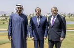 Abu Dhabi Crown Prince&nbsp;Mohammed bin Zayed, from left,&nbsp;Egyptian President&nbsp;Abdel-Fattah El-Sisi, and Israeli Prime Minister&nbsp;Naftali Bennett while meeting&nbsp;in Sharm al-Sheikh, Egypt,&nbsp;on March 22.