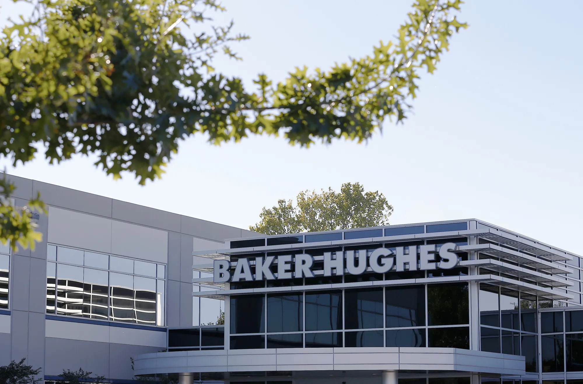 Baker Hughes Inc. signage is displayed at one of the company's facilities in Houston, Texas.
