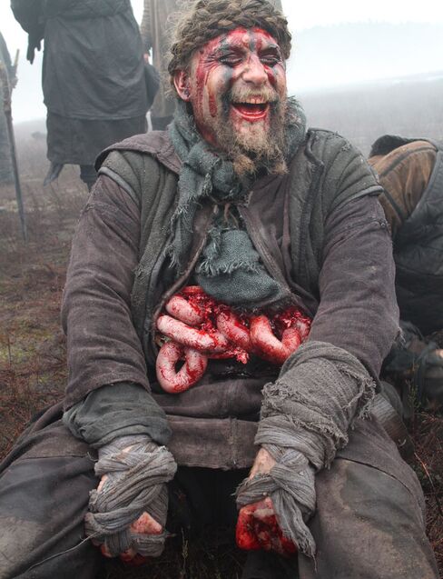 One of the actors takes a break from filming.
