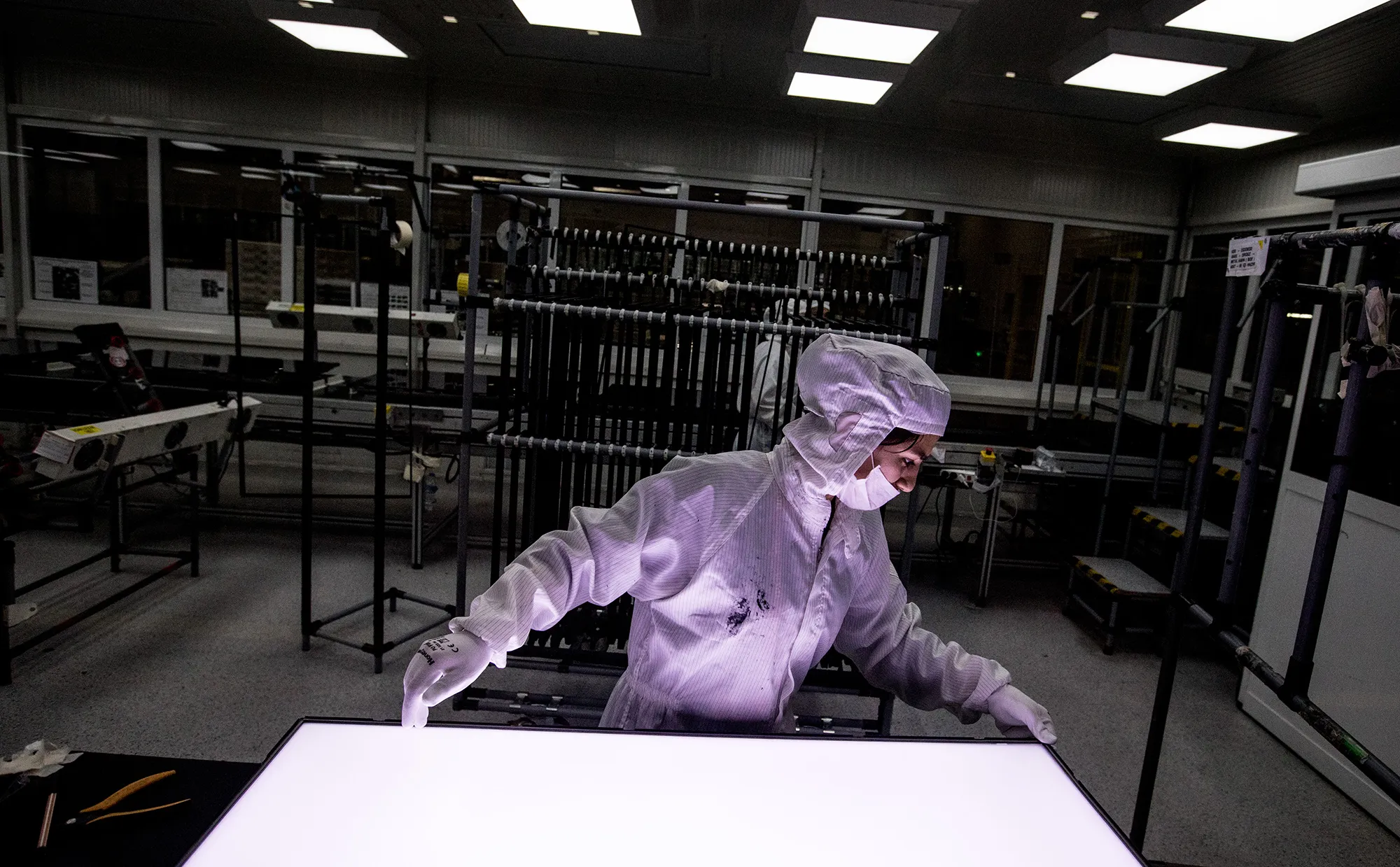 An employee works on a production line in Manisa, Turkey.
