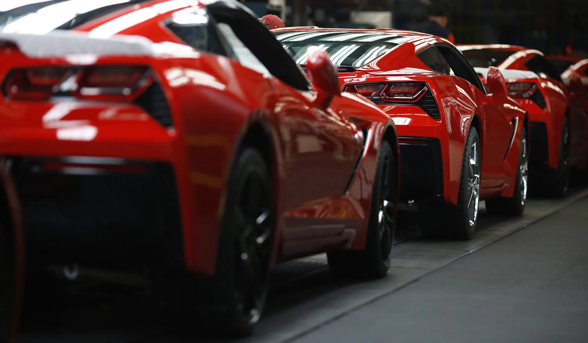 Chevrolet Corvette Stingrays sit on the production line at the General Motors Co. Bowling Green Assembly Plant in Bowling Green, Kentucky.