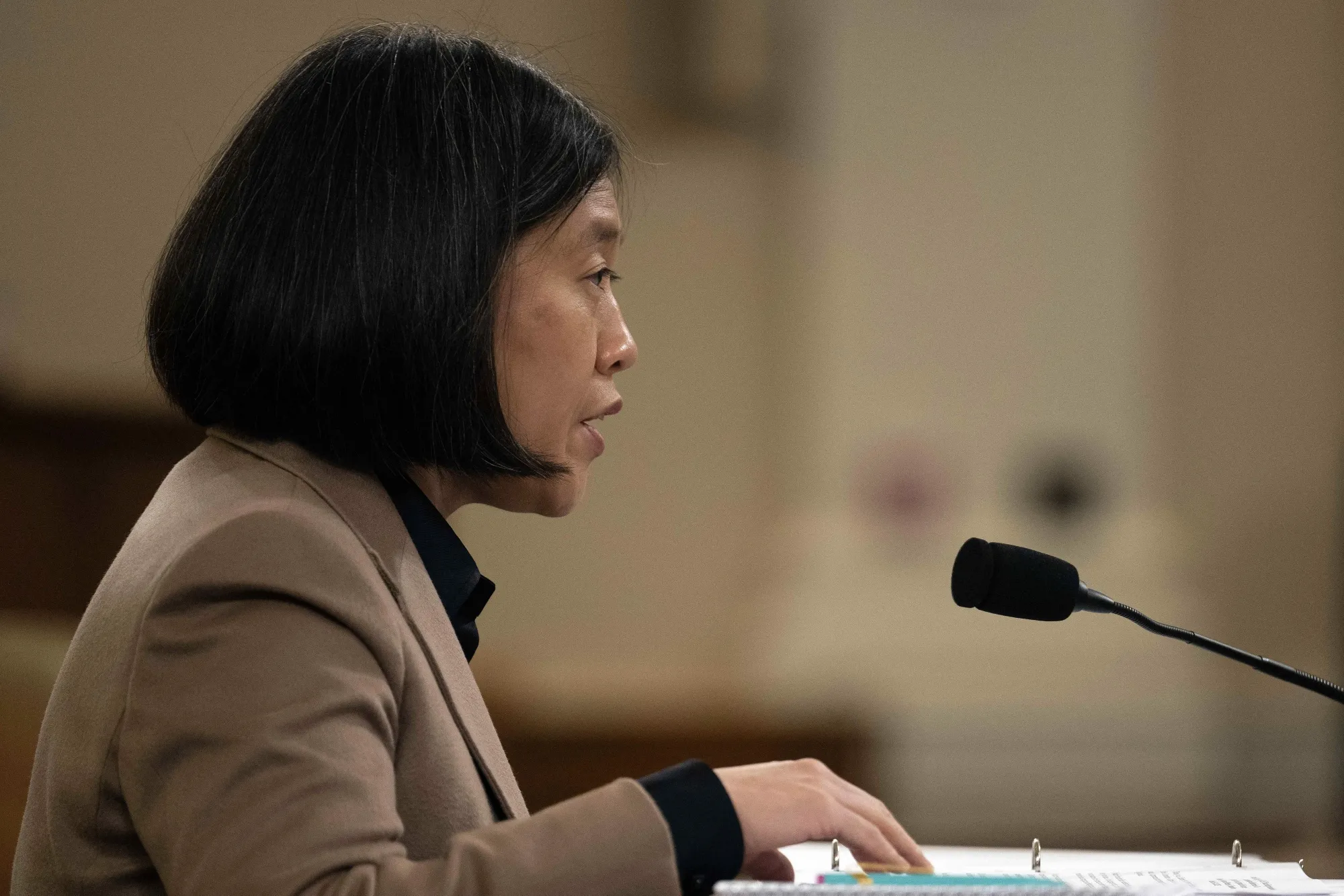 Katherine Tai testifies before the House Ways and Means Committee in Washington, on March 24.