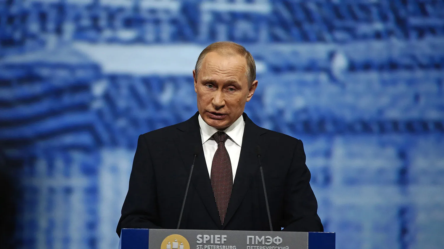 Vladimir Putin, Russia's president, speaks to business leaders on day two of the St. Petersburg International Economic Forum 2016 (SPIEF) on June 17, 2016.
