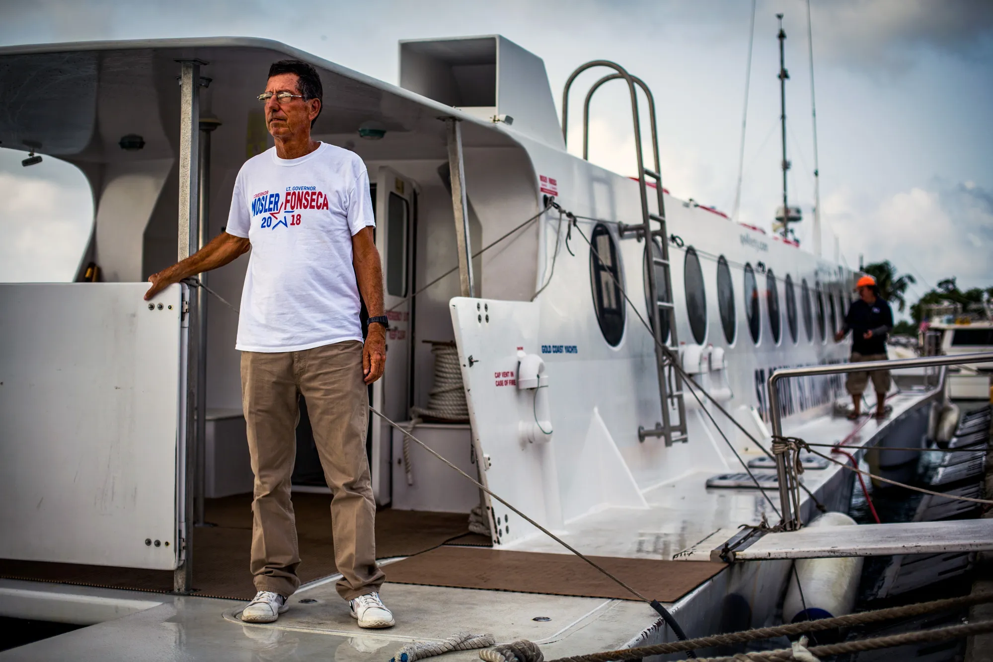 Warren Mosler, a former Democratic gubernatorial candidate for the US&nbsp;Virgin Islands, stands for a photograph on the QE IV passenger ferry boat.