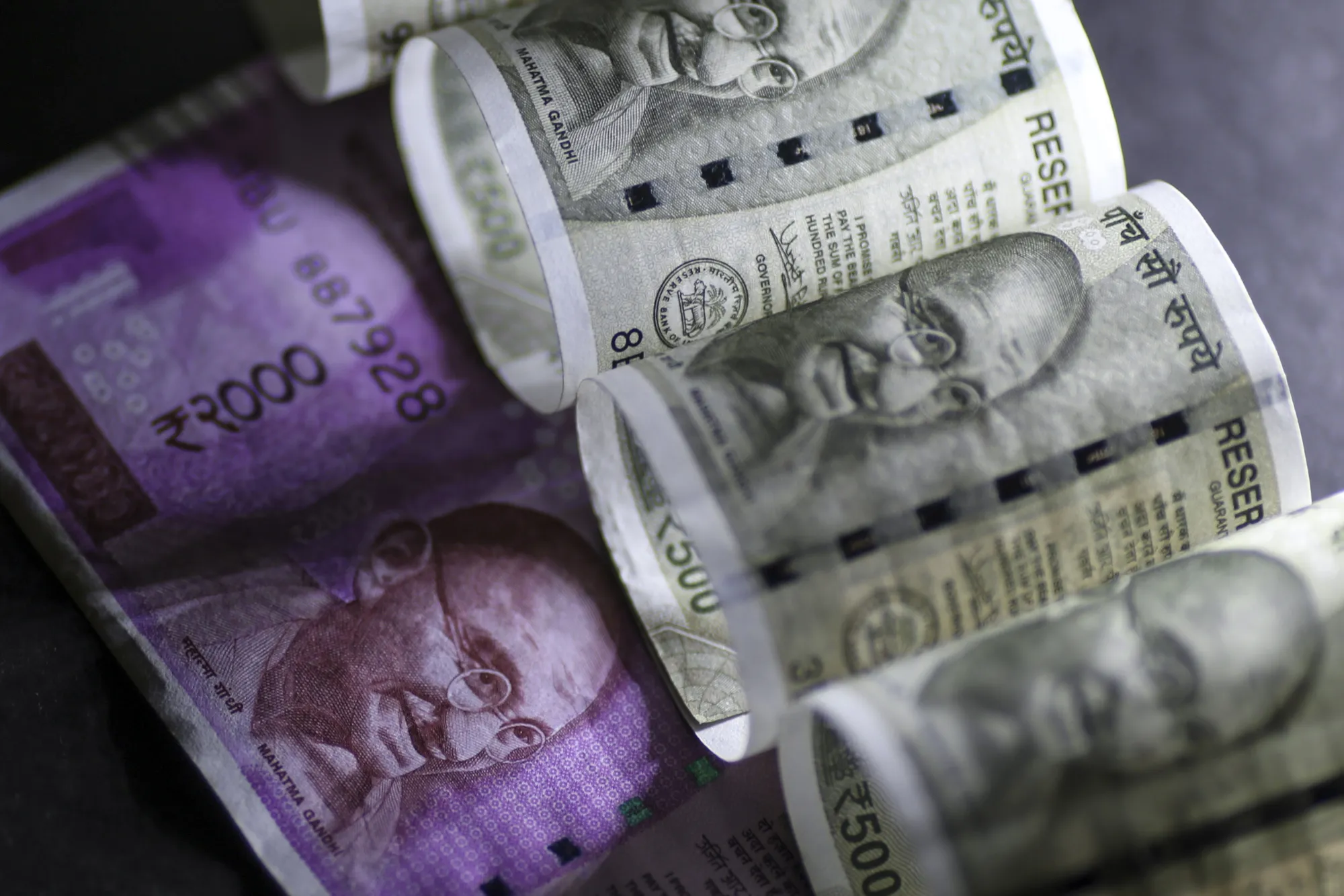 Indian 2000 And 500 Rupee Banknotes Ahead Of Budget 